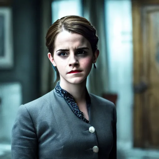 Image similar to Emma Watson in Inglorious Basterds, Movie still, XF IQ4, 50mm, F1.4, studio lighting, professional, 8K, Look at all that detail!, Dolby Vision, UHD