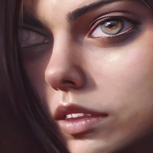 Image similar to winking mila kunis closeup portrait, dramatic light, lake background, 2 0 0 mm focal length, painted by stanley lau, painted by greg rutkowski, painted by stanley artgerm, digital art, trending on artstation