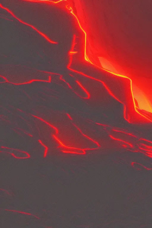 Prompt: a 2d drawing of lava flowing through mountains, cyberpunk palette, hd phone wallpaper