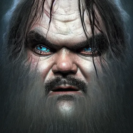 Prompt: michal karcz surrealism painting of Jack Black as an all seeing God. His eyes are watching everything. , horror theme, detailed, elegant, intricate, 4k,