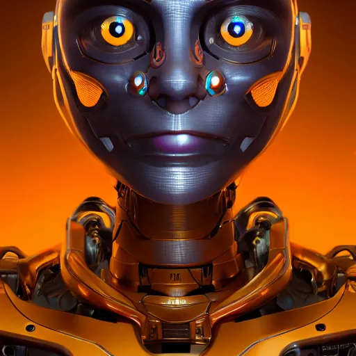 Image similar to centered detailed portrait of a robotic robot, realistic character concept, identical eyes, gazing eyes, video game art, fantasy, illustration, slender symmetrical face and body, artstation, cinematic lighting, hyperdetailed, cgsociety, 8 k, octane render, golden ratio, postprocessing