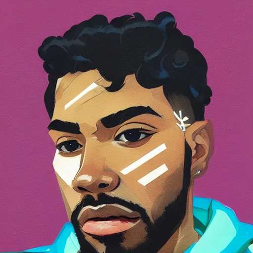 Prompt: Brent Faiyaz profile picture by Sachin Teng, asymmetrical, Organic Painting , Matte Painting, geometric shapes, hard edges, graffiti, street art:2 by Sachin Teng:4