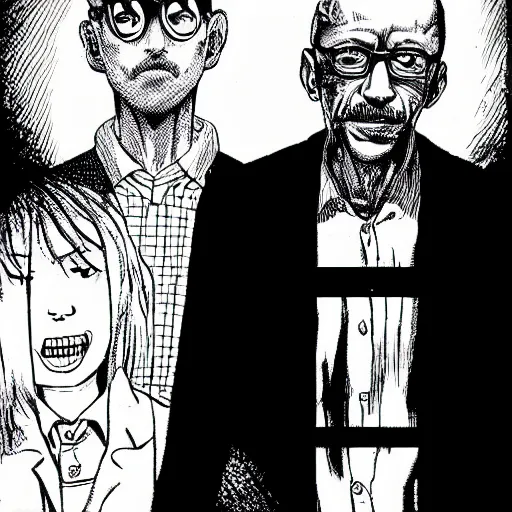 Prompt: Mike Ehrmantraut and Gus Fring in Junji Ito manga