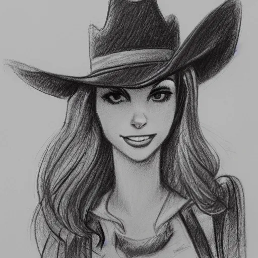 Image similar to milt kahl pencil sketch of victoria justice with a cowboy hat