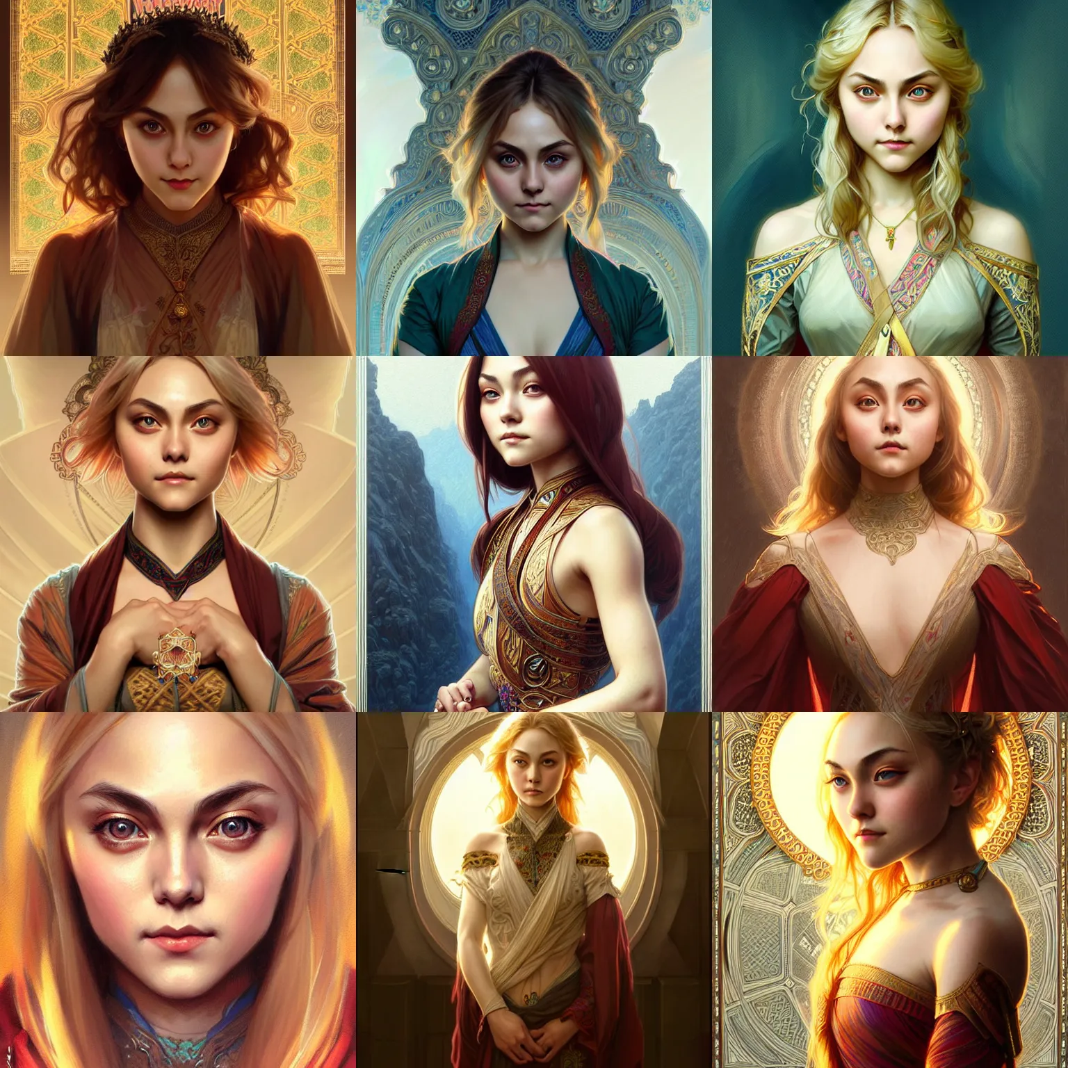 Prompt: asian annasophia robb symmetrical portrait, d & d, fantasy, intricate, elegant, highly detailed, digital painting, artstation, concept art, smooth, sharp focus, illustration, art by artgerm and greg rutkowski and alphonse mucha