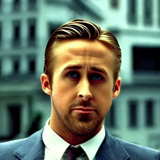 Prompt: Ryan Gosling from Drive, in American Psycho (1999)