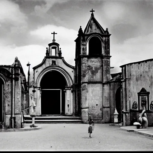 Prompt: a black and white photo of an old cathedral, a colorized photo by john thomson of duddingston, cg society, quito school, 1 9 7 0 s, 1 9 2 0 s, 1 9 9 0 s