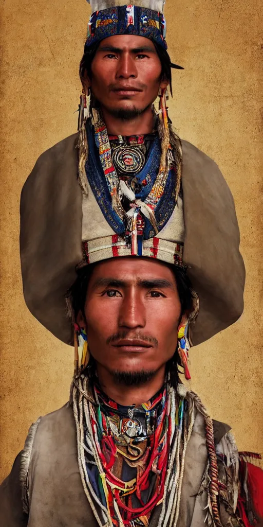 Image similar to portrait of indigenous peruvian man. tupac amaru ii in 1 7 8 1. unreal 5, hyper realistic, realistic, photo realistic, dynamic lighting, highly detailed, cinematic landscape, studio landscape, studio lighting