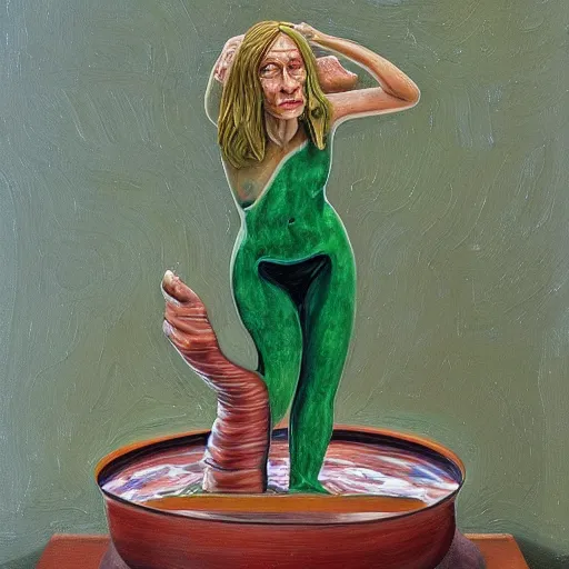 Image similar to A painting. A rip in spacetime. Did this device in her hand open a portal to another dimension or reality?! avant garde, jade sculpture by Neil Welliver