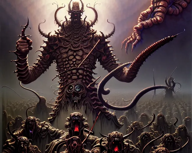 Image similar to the army of darkness and demons, fantasy character portrait made of fractals facing each other, ultra realistic, wide angle, intricate details, the fifth element artifacts, highly detailed by peter mohrbacher, hajime sorayama, wayne barlowe, boris vallejo, aaron horkey, gaston bussiere, craig mullins