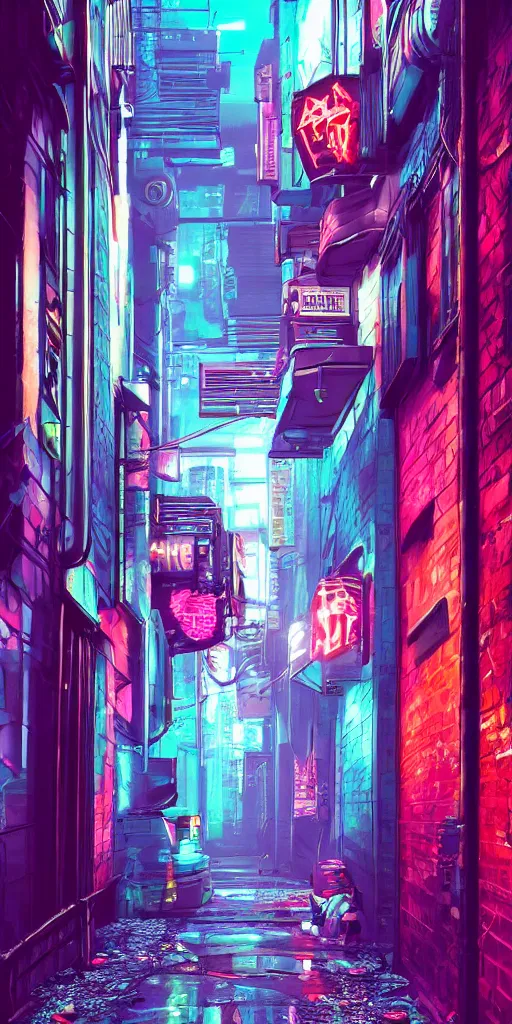 Image similar to cyberpunk alley, pop art, rtx, 8 k, ray tracing, highly detailed, cold colors, rain,