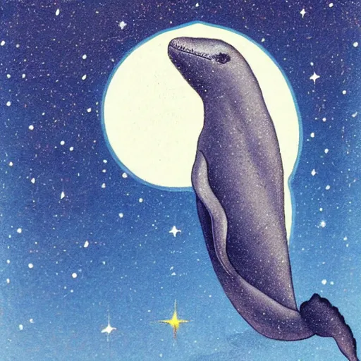 Prompt: a whale lifts its head to ponder the stars.