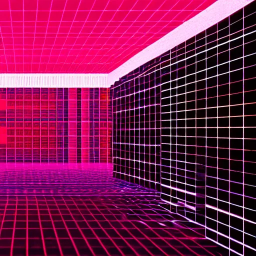 Prompt: noisy color photograph of a retrofuturist liminal space, dark pit, glitch, minimalist, cinematic, soft vintage glow, unreal engine