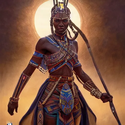 Prompt: a maasai warrior with wakandan style armor, ultra realistic, concept art, intricate details, eerie, horror, highly detailed, photorealistic, octane render, 8 k, unreal engine. art by artgerm and greg rutkowski and alphonse mucha