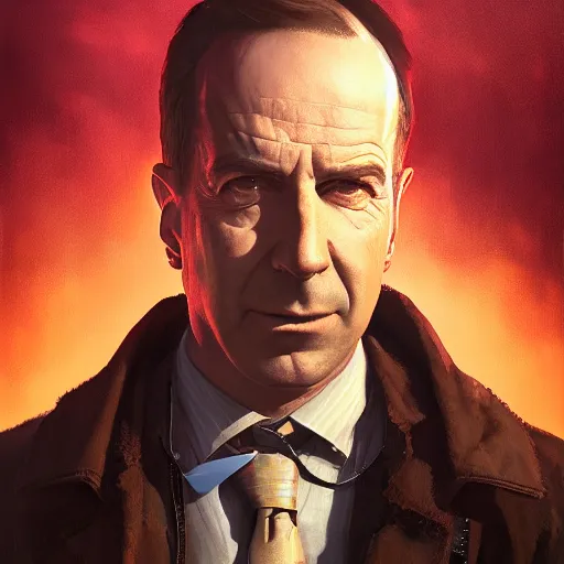 Image similar to a portrait of Saul Goodman from Breaking Bad, oil painting, Greg Rutkowski, Charlie Bowater, Beeple, unreal 5, DAZ, hyperrealistic, octane render, RPG portrait, dynamic lighting, fantasy art, beautiful face