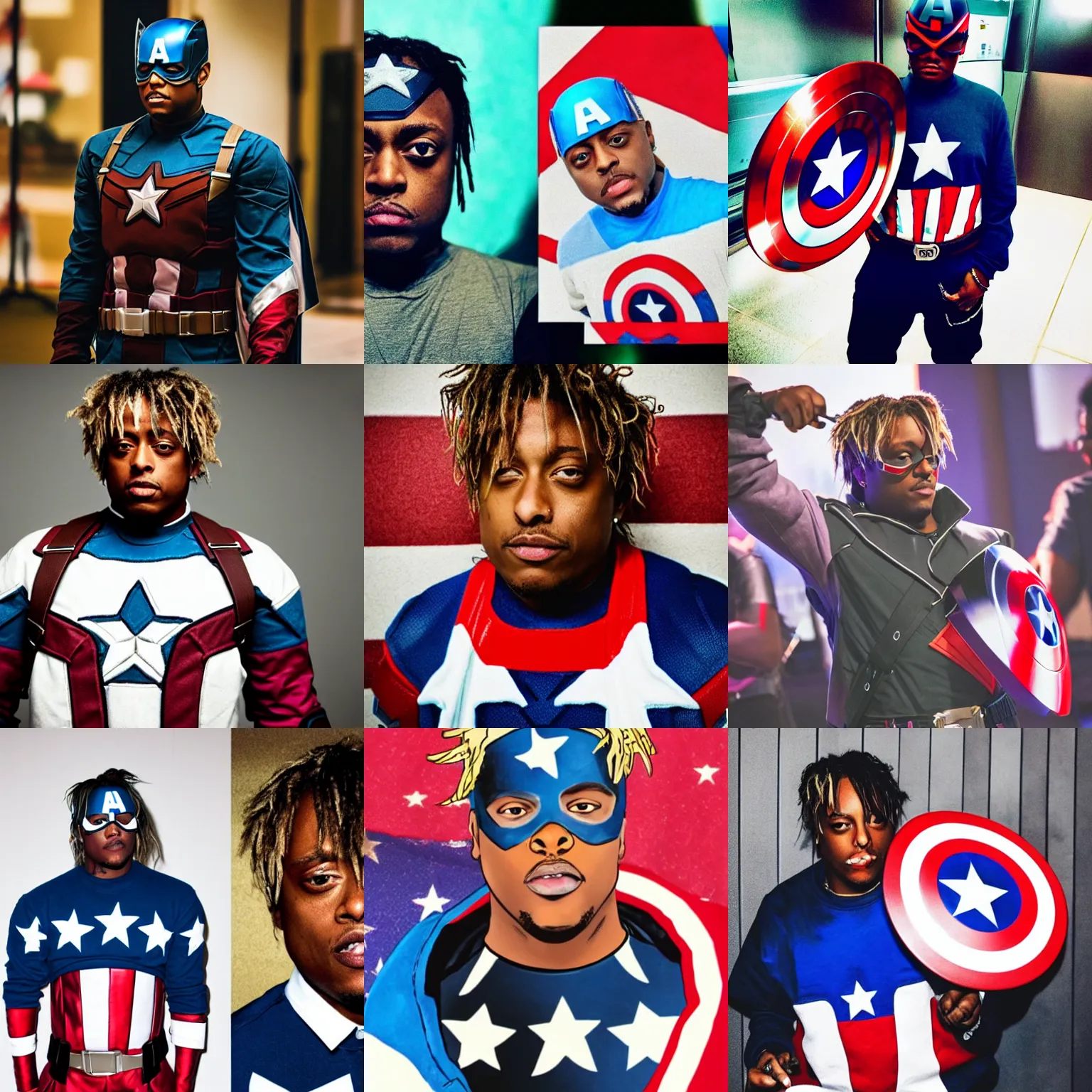 Prompt: Juice Wrld dressed as captain America