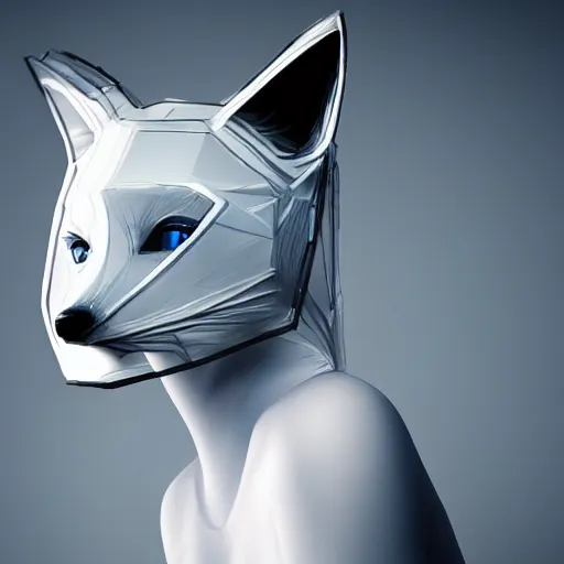 Prompt: a young blue - eyed blonde woman wearing a transparent fox mask made of pristine glass, dramatic light, digital art, best artist