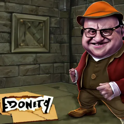 Image similar to Danny Devito dodging a trap in a dungeon