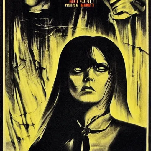 Image similar to 1 9 7 0 s italian horror film poster, giallo film poster art, euro horror, 1 9 7 3, supernatural horror poster