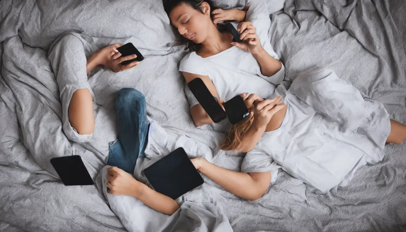 Image similar to laying in bed using smartphone