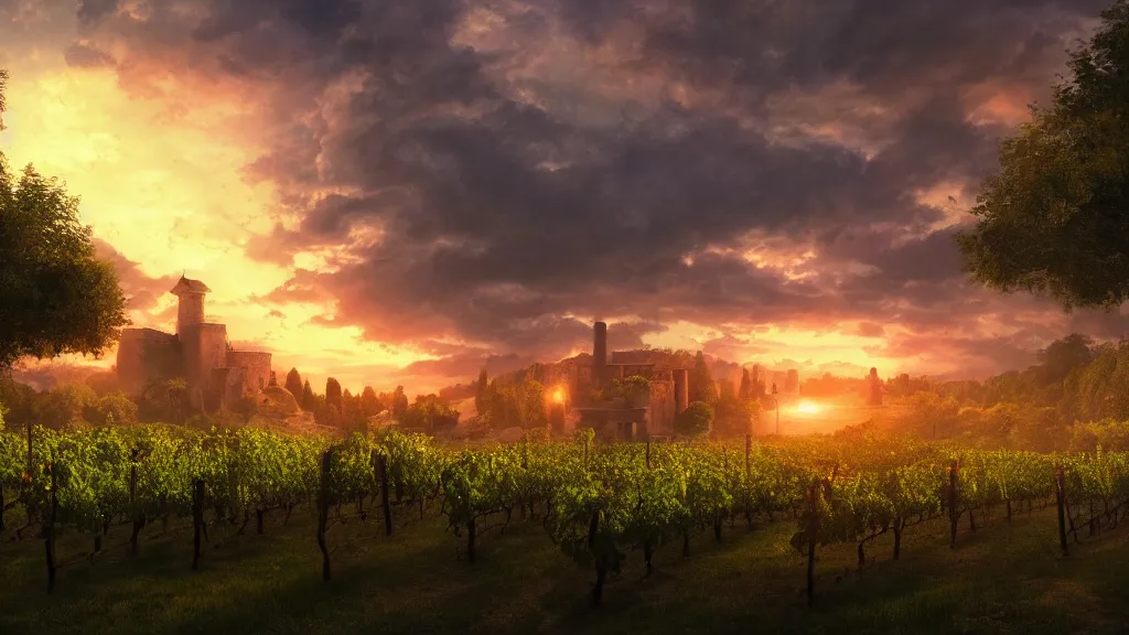 Prompt: winery, sunrise, Game of Thrones, volumetric lighting, fantasy artwork, very beautiful scenery, very realistic painting effect, hd, hdr, cinematic 4k wallpaper, 8k, ultra detailed, high resolution, artstation