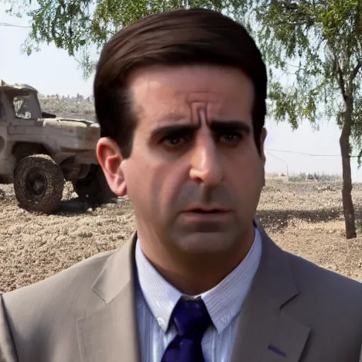 Image similar to a still of a kurdish! michael scott in the ofiice us, 8 k, high resolution