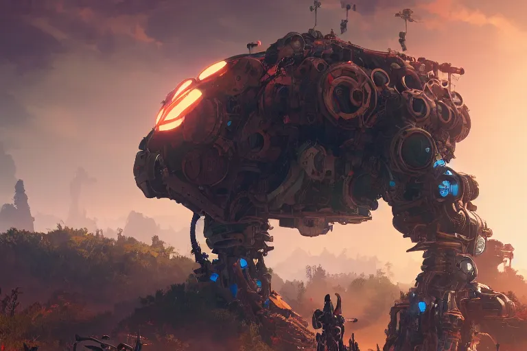 Image similar to watcher machine mecanical creature robot of horizon forbidden west horizon zero dawn radiating a glowing aura global illumination ray tracing hdr fanart arstation by ian pesty and alena aenami artworks in 4 k