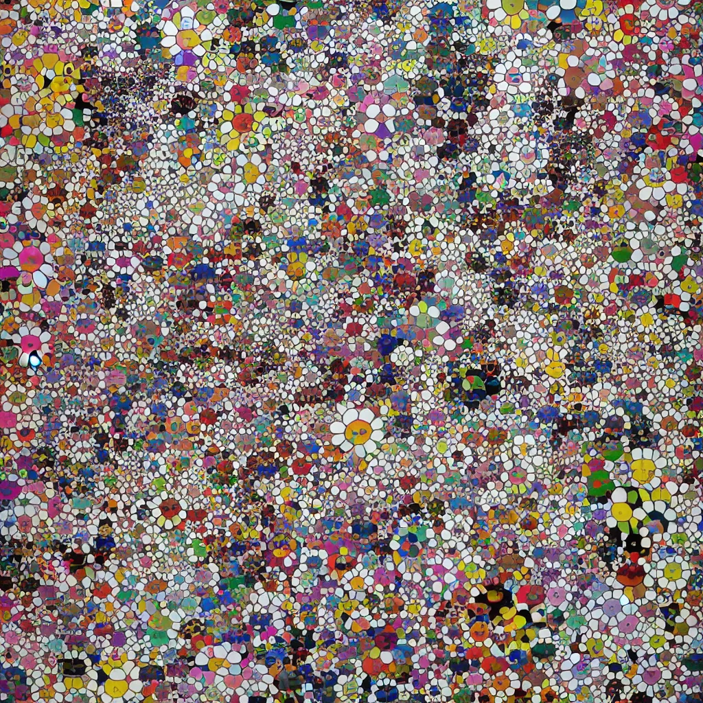 Prompt: camouflage made of love, style of takashi murakami, abstract, rei kawakubo artwork, cryptic, stipple, lines, splotch, color tearing, pitch bending, lines, blotches, color splotches, dark, ominous, abstract, minimal, points, technical, painting