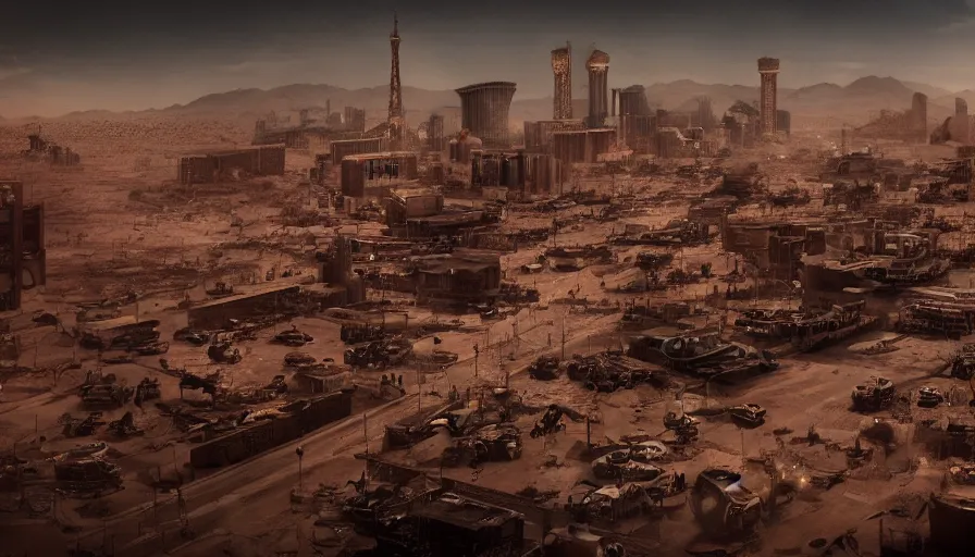 Prompt: Las Vegas in Mad Max, hyperdetailed, artstation, cgsociety, 8k
