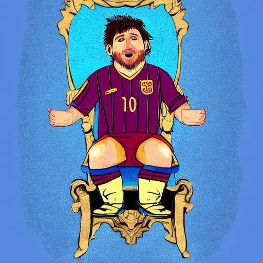 dwarf messi sitting on a throne with argentina shirt, | Stable ...