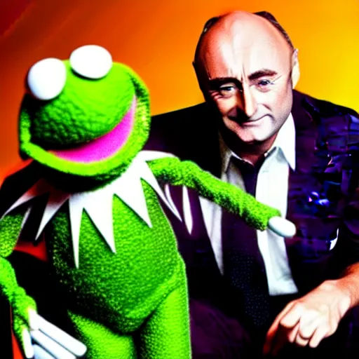 Image similar to !dream a beautiful photo of Phil Collins as a Muppet, playing drums,