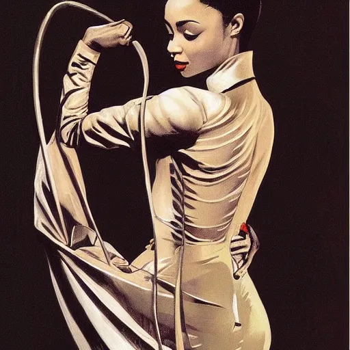 Image similar to sade adu, art by joseph christian leyendecker,