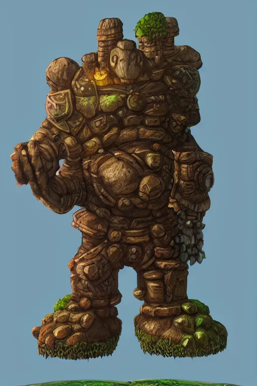 Image similar to zelda fantasy art giant golem troll wood rock greeble gemstone, global illumination ray tracing hdr fanart arstation by sung choi and eric pfeiffer and gabriel garza and casper konefal