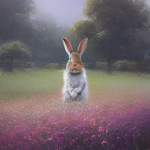 Prompt: a rabbit in a field of beautiful flowers, by stanley lau and greg rutkowski