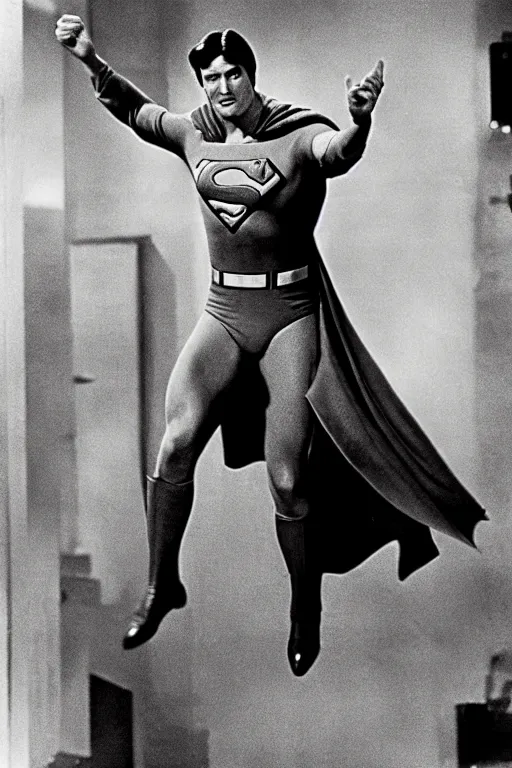 Image similar to rock hudson playing superman in 1 9 7 8, superhero movie