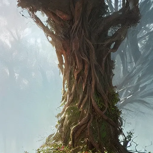 Prompt: Person made out tree roots, potrait, greg rutkowski