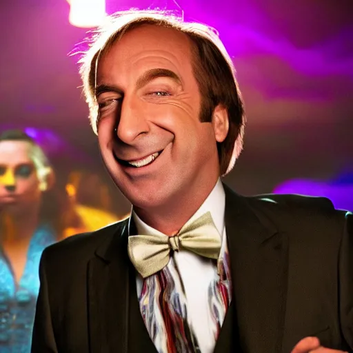 Image similar to close-up photo of Saul Goodman drunk in a disco