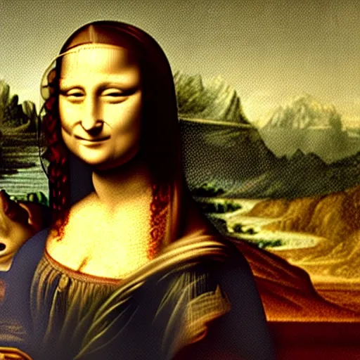 Prompt: mona lisa typing a text message on her iphone by leonardo davinci