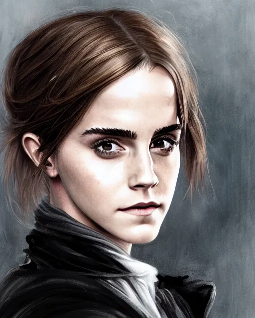 Prompt: clear portrait of emma watson, somber appearance, ripped clothing, looking her shoulder, wearing the one ring of sauron, background hyper detailed, character concept, full body, dynamic pose, intricate, elegant, highly detailed, digital painting, artstation, concept art, smooth, sharp focus, illustration, art by artgerm and greg rutkowski and alphonse mucha