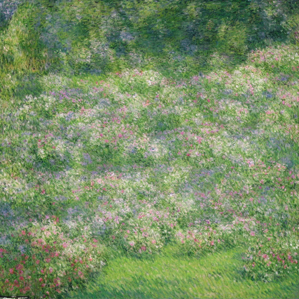 Image similar to a gorgeous garden on the edge of a cliff filled with beautiful flowers in different shades of pale green, monet