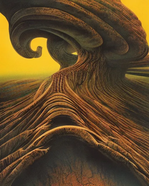 Image similar to breathtakingly beautiful ultrawide angle colour masterpiece dream by roger dean and hr giger, incredible sense of depth and perspective and clarity, weird abstract, 8 k