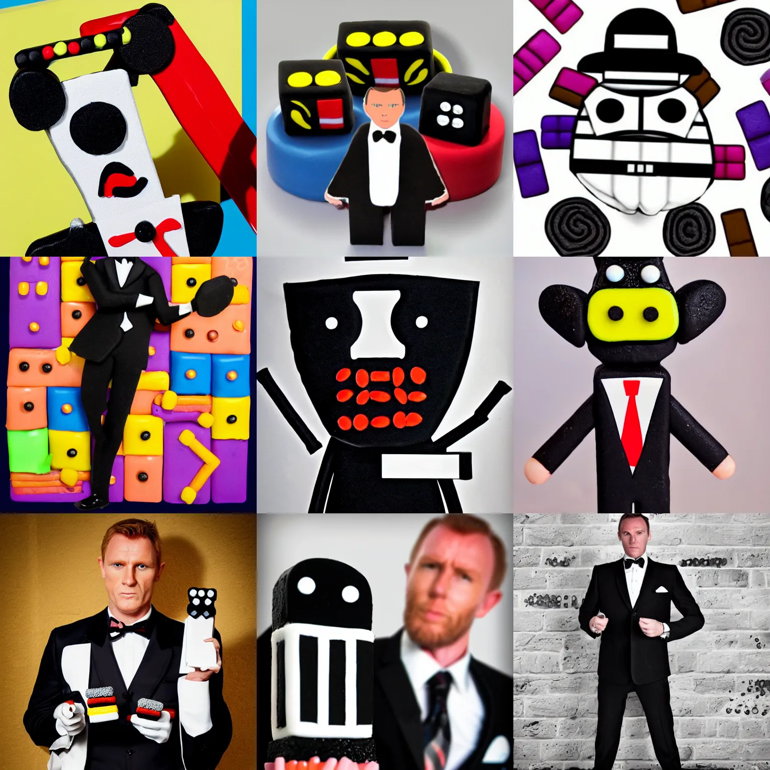 Image similar to anthropomorphic liquorice james 0 0 7 bond allsorts