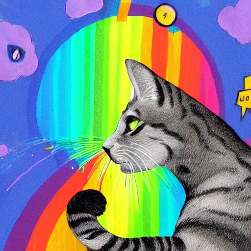 Prompt: cat cycling on a rainbow