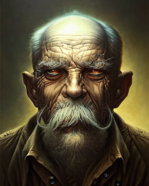 Prompt: a detailed portrait of Diesepunk old man by Tomasz Alen Kopera and Peter Mohrbacher