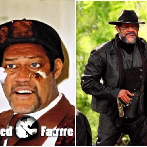 Image similar to laurence fishburne dressed as a burnt fish