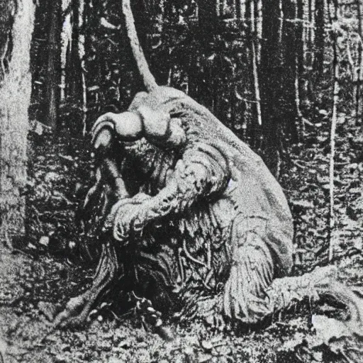 Prompt: ghastly creature in the woods, 1900s picture