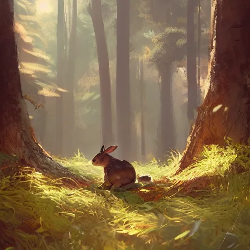 Image similar to a rabbit in the forest, by stanley lau and greg rutkowski