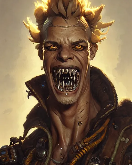 Image similar to junkrat from overwatch, character portrait, concept art, intricate details, highly detailed by greg rutkowski, michael whelan and gustave dore