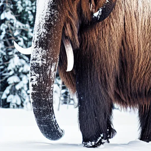 Image similar to Wooly Mammoth walking in snow, 4K photograph, natural lighting