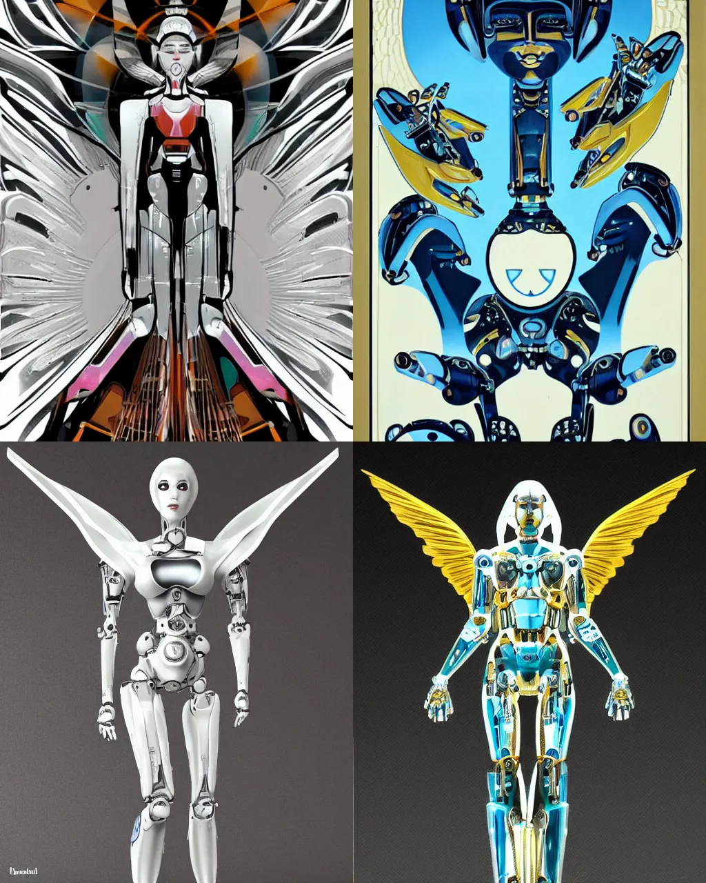 Prompt: robotic angelic cyborg art deco